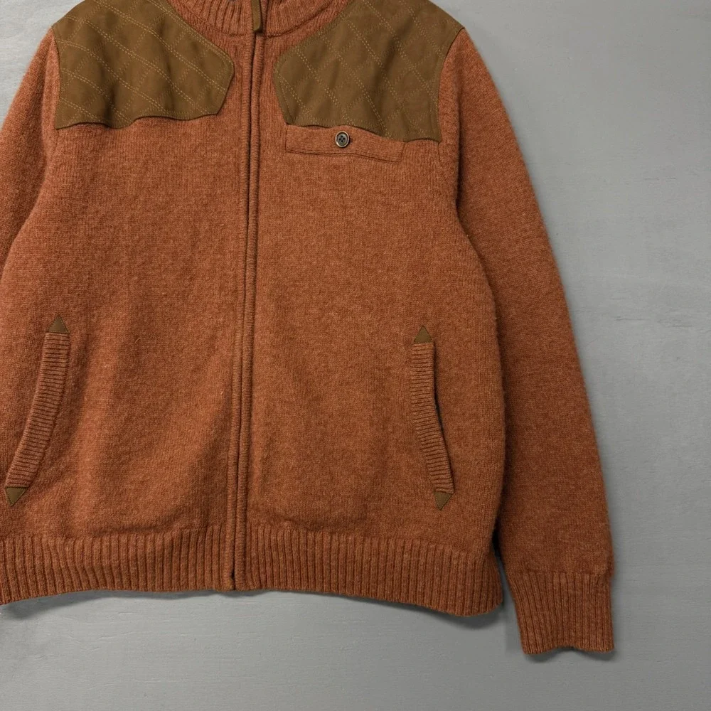 Duluth Trading Co Full Zip Sweater‎ Orange Shetland Wool Windproof Quilted XL